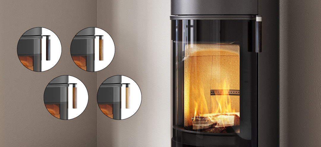 black fireplace Scan 84 with the option of handles in four different colors