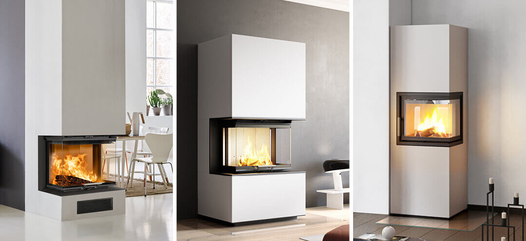 three-part picture showing different heights at which the fireplace insert can be placed