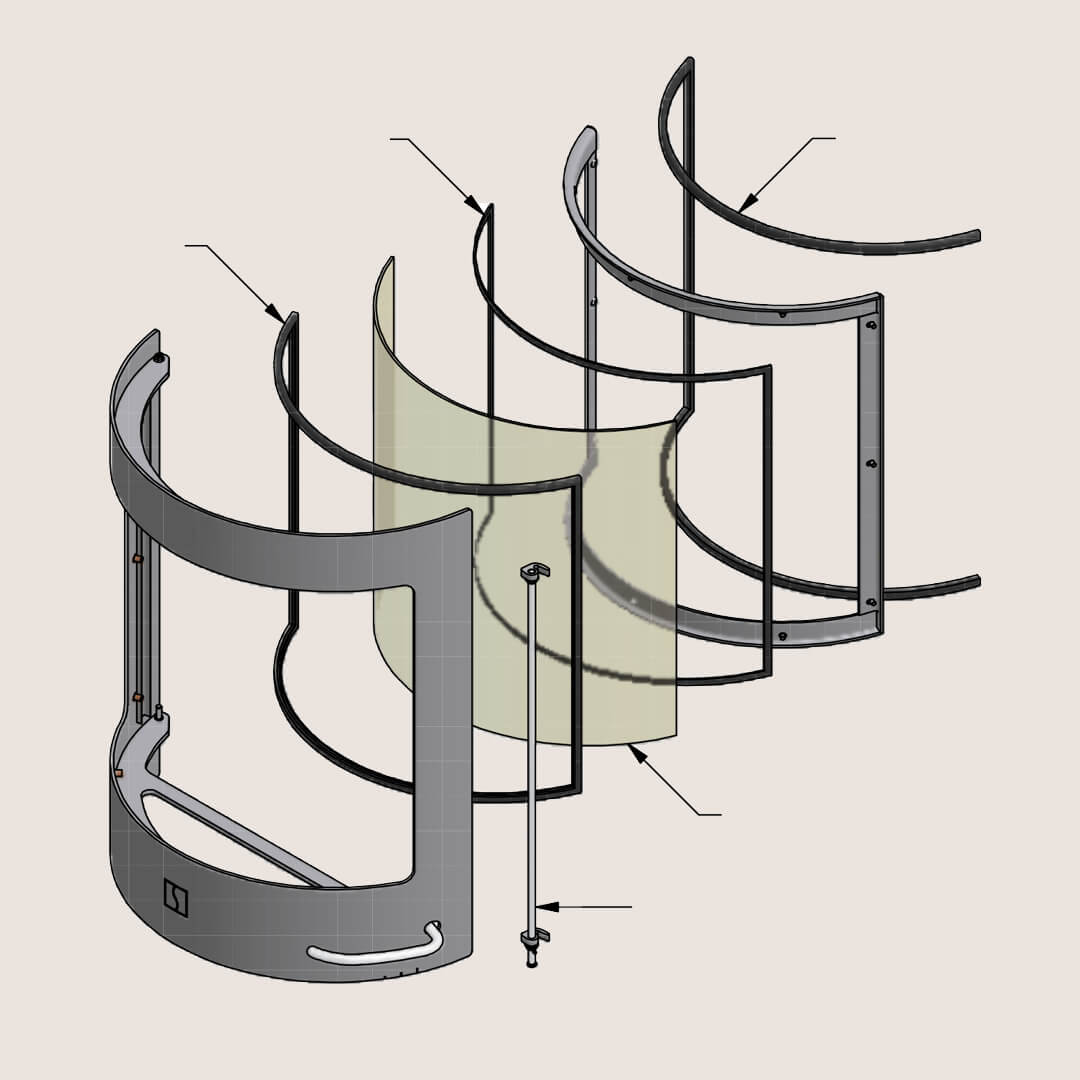 Technical drawing for parts of the fireplace door