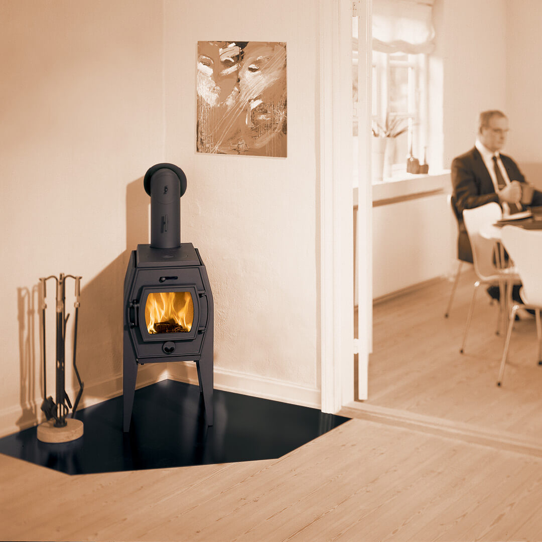 Black wood stove in an older home