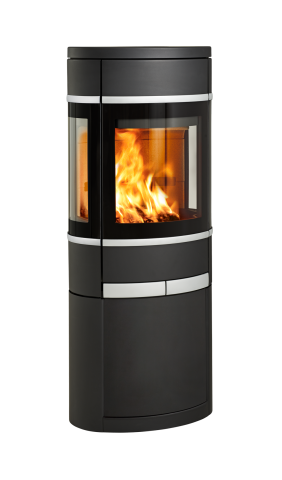 Sort oval vedovn med sideglass aluminiumshåndtak og pyntelister Scan 68-12