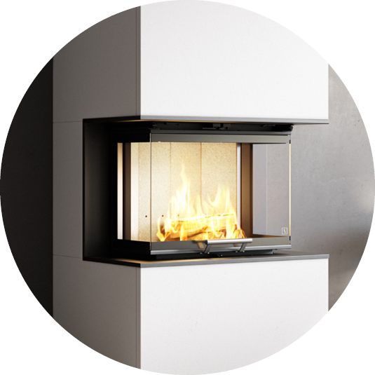 Fireplace insert Scan 5004 FRL with glass on three sides and lift-up door