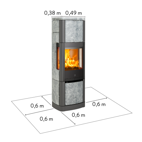 Wood stove with soapstone sides Scan 65-8 with visual calculation of the floor's load-bearing capacity