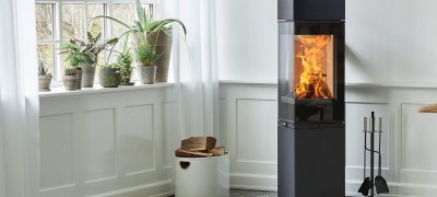 Large log burner Scan 80 with diamond shape